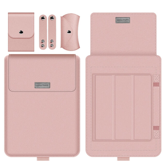 Pochette Ordinateur Cuir + Support PC - Standoo Rose